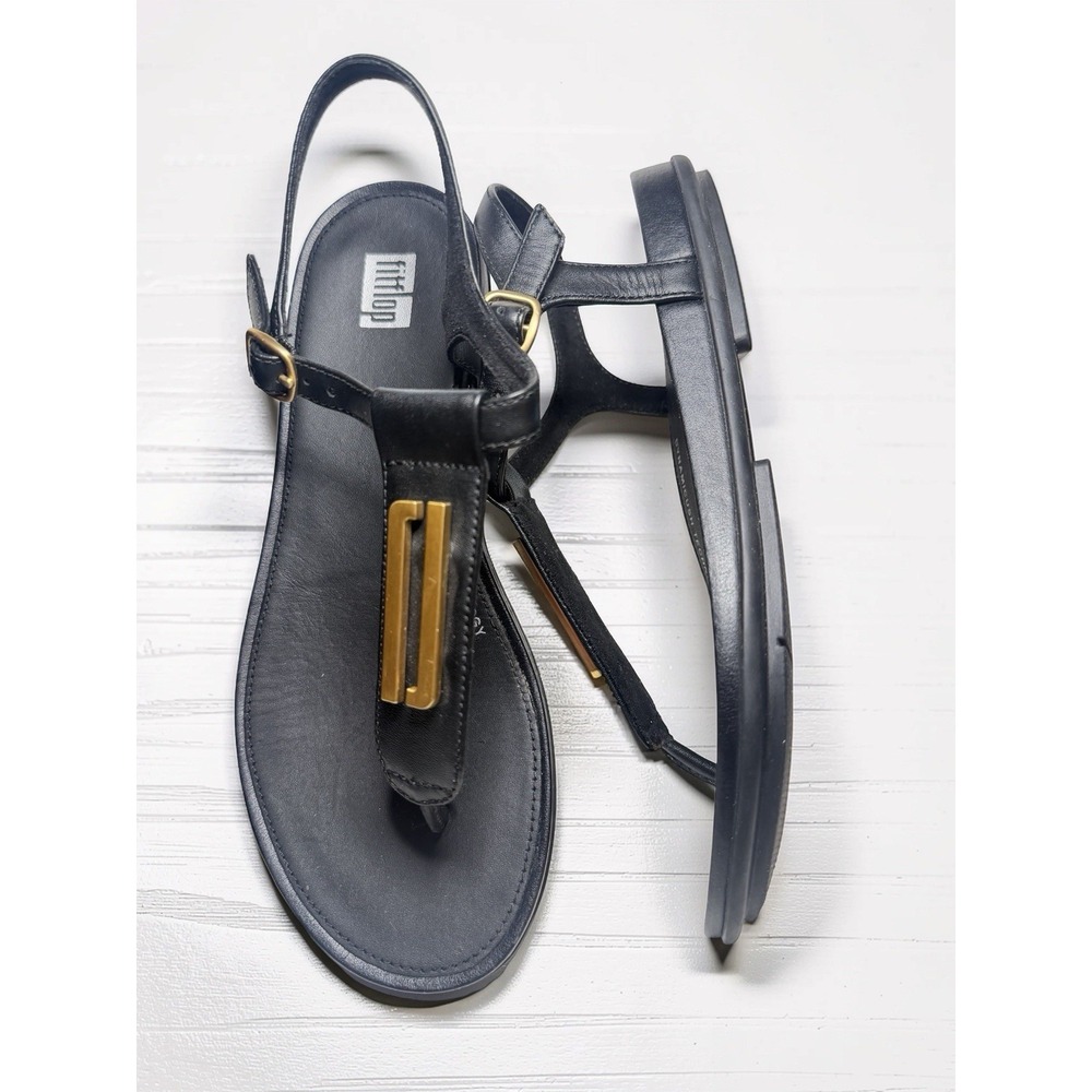 FITFLOP GRACIE THONG SANDALS WOMEN'S Sz 7 Black Leather Toe-Post Lk Nw